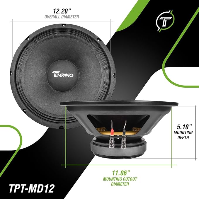 Timpano 12 Inch Midbass Speaker TPT-MD12 800 Watts, 8 Ohm, Mid Bass Loudspeaker for Pro Car Audio (Single)