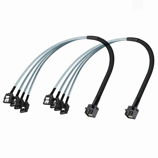 10Gtek MiniSAS HD SFF-8643 Breakout to 4xSATA Cable, for Server JBOD/Storage Tray & SAS RAID Controller Compatibility, 1m(3.3ft), 2-Pack