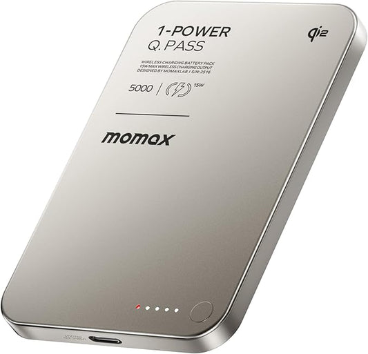 MOMAX Q.Pass Magnetic Power Bank, Qi2 Certified 15W Slim Power Bank Fast Charging, 5000mAh for Magsafe Portable Charger for iPhone Air Battery Pack/17/Pro/Max/16/15/14/13/12 (No Lightning)