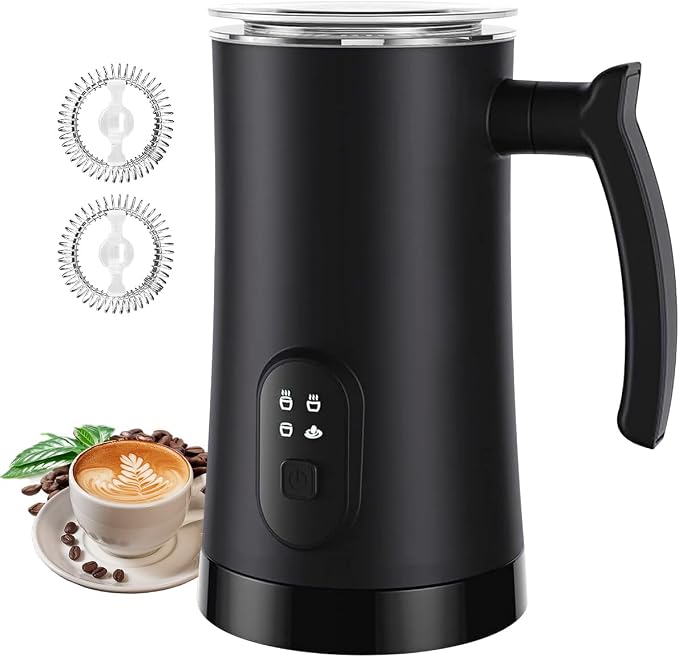 Milk Frother, 4-in-1 Electric Milk Steamer, 350ml/11.8oz Automatic Frother for Coffee, Warm and Cold Foam Maker for Latte, Cappuccino and Hot Chocolate (Black)