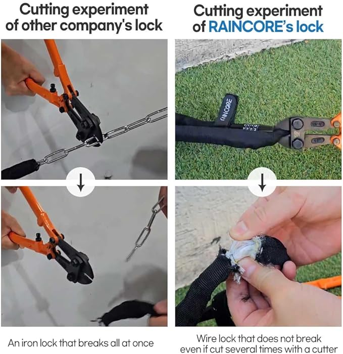 RAINCORE Light Weight Bike Cable Lock for Heavy Duti Anti Theft - 59inch (150cm) - 0.4lb (184g) - Bike Chain Lock with Chain Cutter Proof Fiber - Patented Korea - Security Cable (59 incehs)