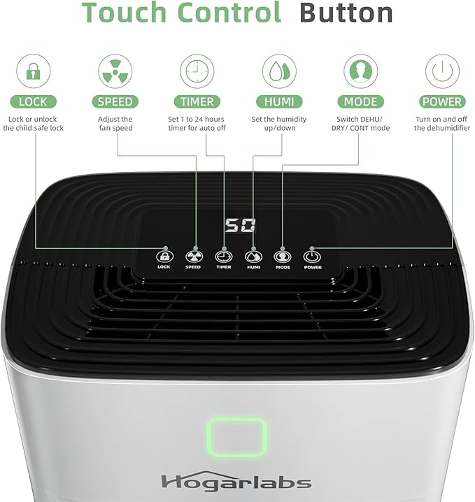Hogarlabs 50 Pint Dehumidifier for Basement & Whole House, Covers 3500 Sq.Ft, with Drain Hose & Auto Humidity Control, Quiet for Bedroom, Bathroom, Garage, Large Room Dehumidifier