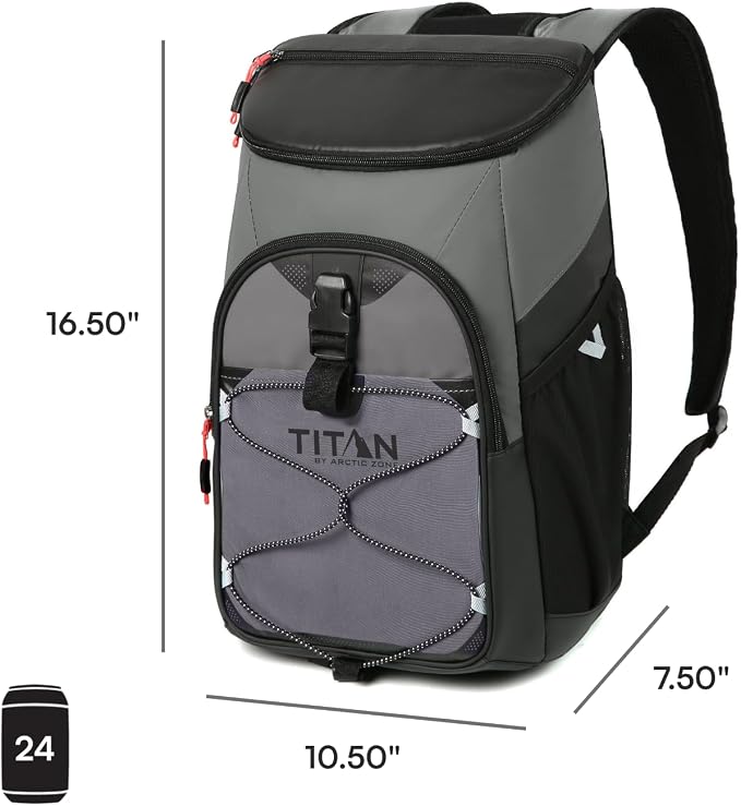 Titan by Arctic Zone Backpack Cooler, Insulated Soft Sided Bag with Leak Proof Lining and Padded Straps, for Lunch, Picnic, and Travel, 24 Can Capacity