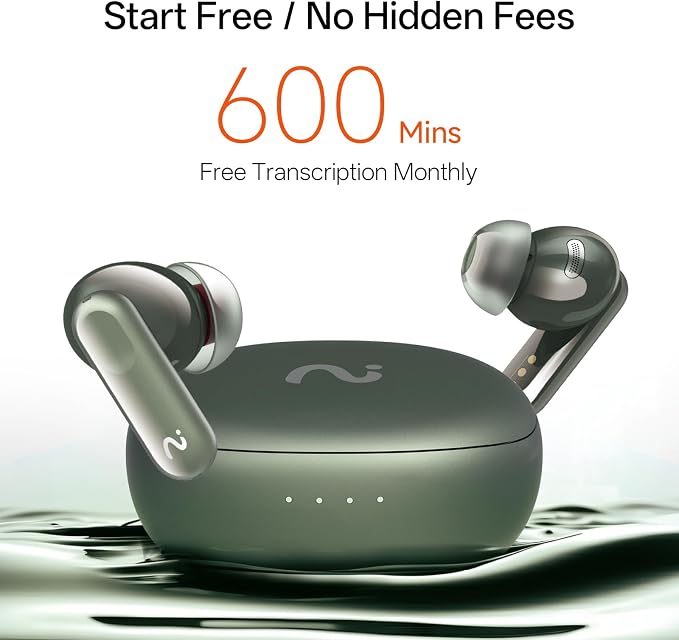 Nano+ AI Voice Recorder Earbuds: Pocket Note Taker for Meetings, Calls & Lectures. Real-time Transcription, 45dB Hybrid ANC, AI Assistant for Productivity, AES-256 Secure, Green