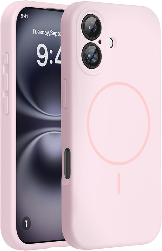 Miracase Compatible with iPhone 16 Case, [Soft Anti-Scratch Microfiber Lining], Compatible with MagSafe, Liquid Silicone Case Shockproof Drop Protection Phone Case for 16,Sand Pink