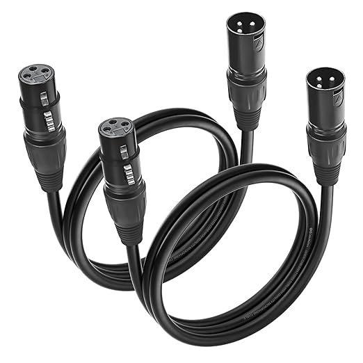 Cyberguys! XLR Cables 2 Pack, XLR Male to Female Microphone Cable with Locking Connector, Balanced Audio Cord, Nickel-Plated Connectors, PVC Jacket – Ideal Mic Cable for Studio, Stage,Speaker, 3 FT