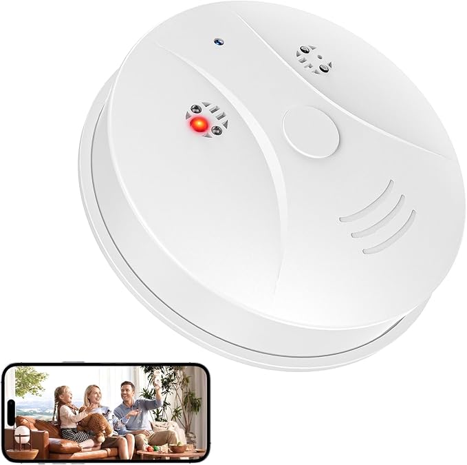 1080P HD Wireless WiFi Camera Smoke Detector for Home Security with App Control, Motion Detection, 150° Indoor Camera with Night Vision & Loop Recording for Office/Garage/Shop/Pet,User-Friendly