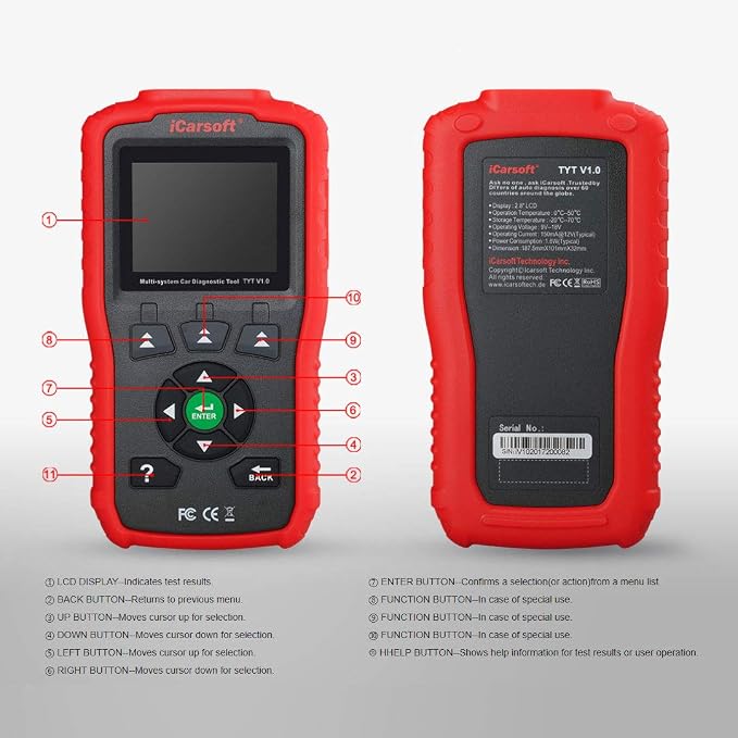 iCarsoft Auto Diagnostic Scanner TYT V1.0 for Toyota/Lexus/Scion/Isuzu, ABS, SRS, Oil Service Reset ect (Red)
