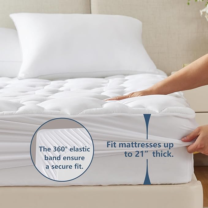 CozyLux Twin Mattress Pad - Cotton Twin Mattress Topper - Fits up to 8-21" Thick Mattresses, 450GSM Quilted Fitted Breathable Soft Mattress Cover, Cooling Mattress Protector (39"x75", White)