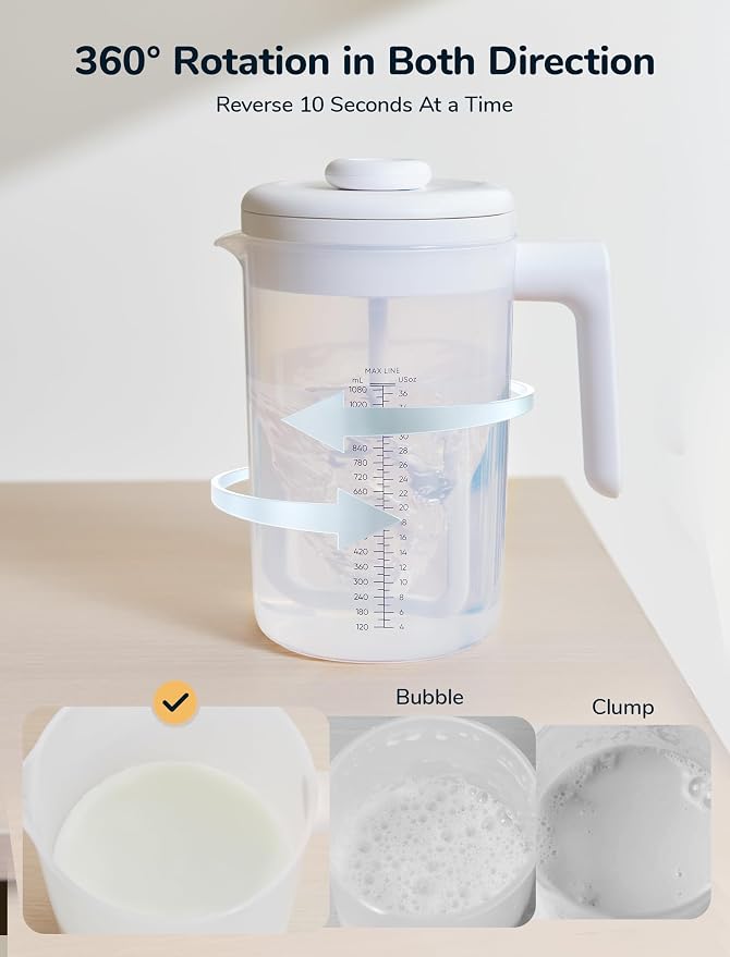 Electric Formula Pitcher, 36 oz Baby Formula Mixing Pitcher, Automatic Baby Formula Mixer, Bidirectional Stirring Breastmilk Pitcher, Locking Lid Smooth Formula Maker Milk Storage for Fridge（White)