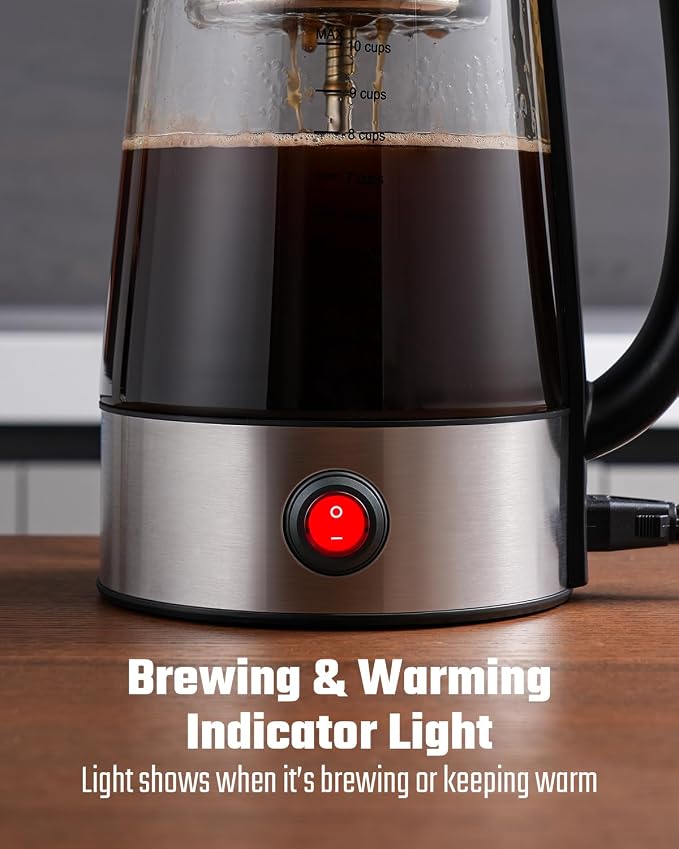 KIDISLE Percolator Coffee Pot, 10-Cup Electric Percolator Coffee Maker with Premium Stainless Steel Filter & Food-Grade Borosilicate Glass, Auto Keep Warm, No-Drip Spout, Stay-Cool Handle