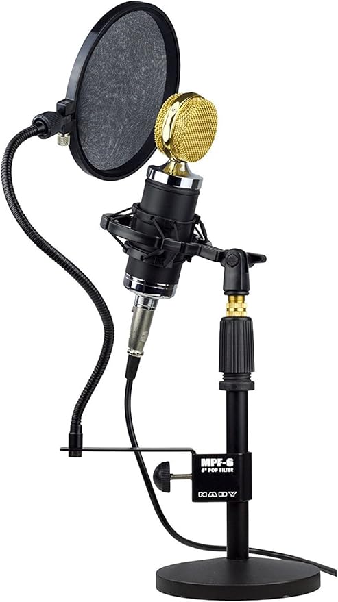 Nady 6-Inch Clamp On Microphone Pop Filter Wind Screen with Flexible Gooseneck and Metal Stabilizing Arm (SPF-1)
