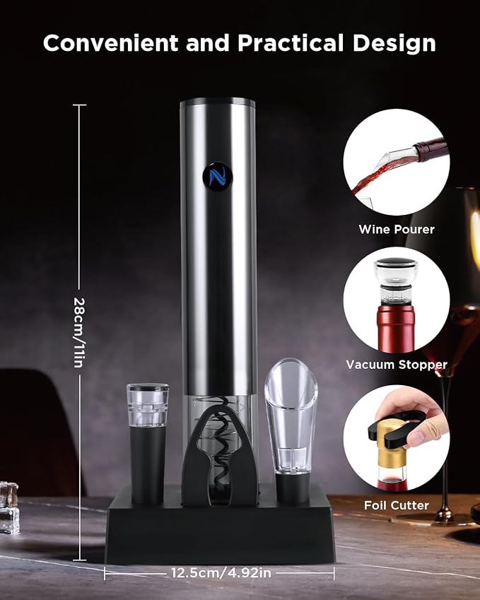 Newise Rechargeable Electric Wine Gift Set: Wine Opener, Aerator, Vacuum Stoppers & Foil Cutter - Luxury Wine Lovers Gifts for Women Men
