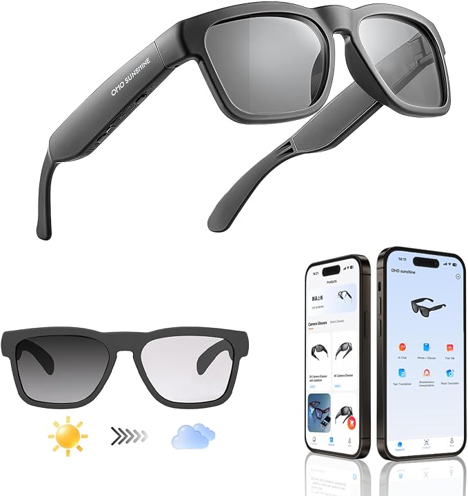 OhO sunshsine AI Glasses, Bluetooth Audio Sunglasses with 10H Playtime, ChatGPT Translation & Water Resistant Open Ear Glasses