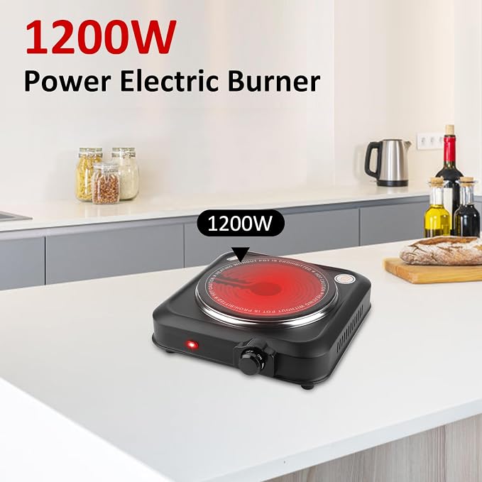 2000W Double Burner Electric, Portable Hot Plate for Cooking, Cooking Stove with 5 Temperature Adjustments, Countertop Burner Cooktop for Kitchen, Dorm (Black, 10x11x4")