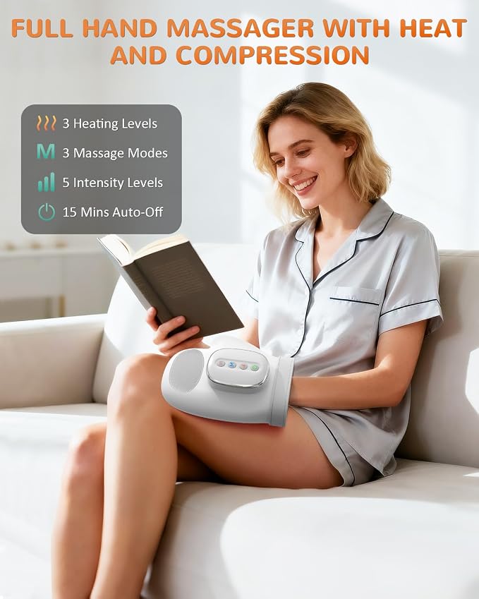 Hand Massager with Heat and Compression: Cordless Hand Massage Glove with 3 Modes, 5 Intensity & 3 Heat Therapy for Arthritis Carpal Tunnel Pain Relief - Fathers Day Dad Gifts (Gray)