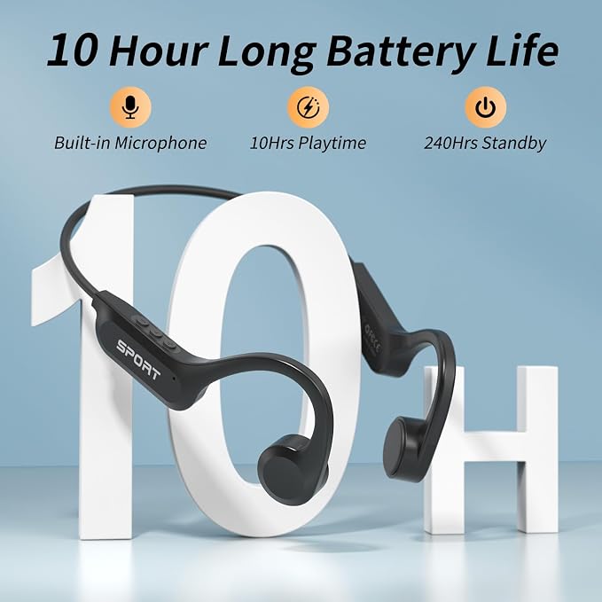 CXK Bone Conduction Headphones Bluetooth 6.0 Open Ear Headphones with Mic, Premium Loud Sound 10-Hour Playtime Bluetooth Headphones, IPX6 Waterproof Sports Headset for Running, Cycling, Walking