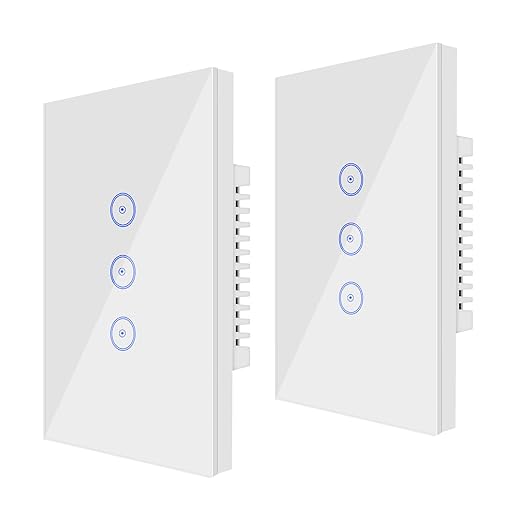 Jinvoo WiFi Wall Light Touch Panel Switch, 2 Way, Remote Control by Smart Phone,No Hub Required, AC 120V, Compatible with Free app Smart Life Works with Amazon Echo, Google Home, White ETL Listed