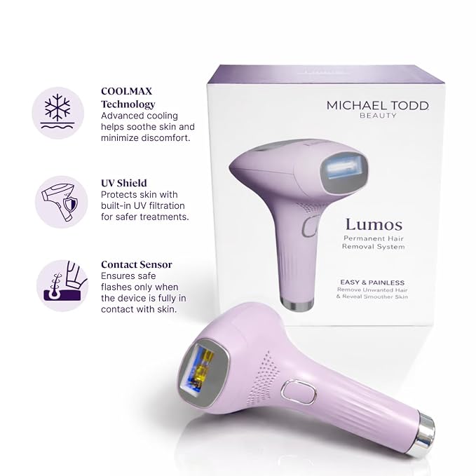 MICHAEL TODD BEAUTY - LUMOS Laser IPL Hair Removal Device for Women and Men, 50°F CoolMax Technology, 999,999 Flashes, 3 in 1 with Skin Sensor for Nearly Painless, Permanent Hair Removal