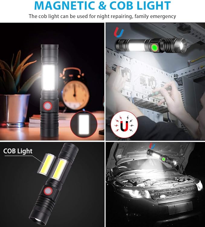 Rechargeable Tactical Flashlight, USB Magnetic Flashlights 1200 Lumen & 3 in 1 UV Rechargeable Flashlights 1000 High Lumens Black Light Flashligh