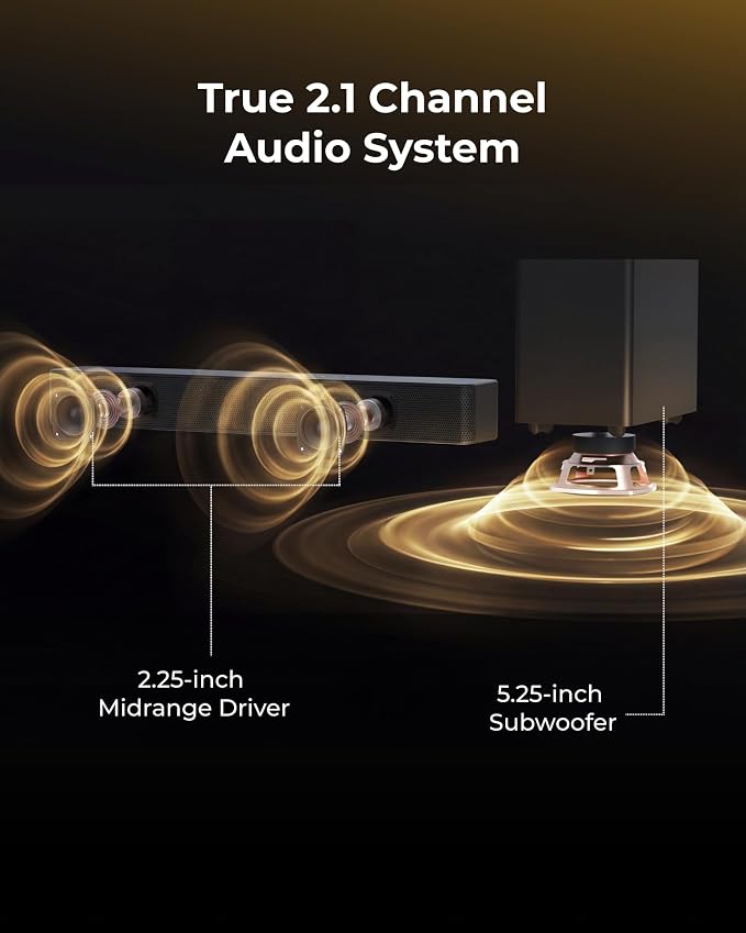 ULTIMEA Sound Bar with Wireless Subwoofer, 240W Peak Power, VoiceMX & BassMX, App Control, 2.1ch Soundbar for Smart TV, Adjustable Bass, HDMI, Optical, Bluetooth 6.0, Poseidon M30 (2026 Model)