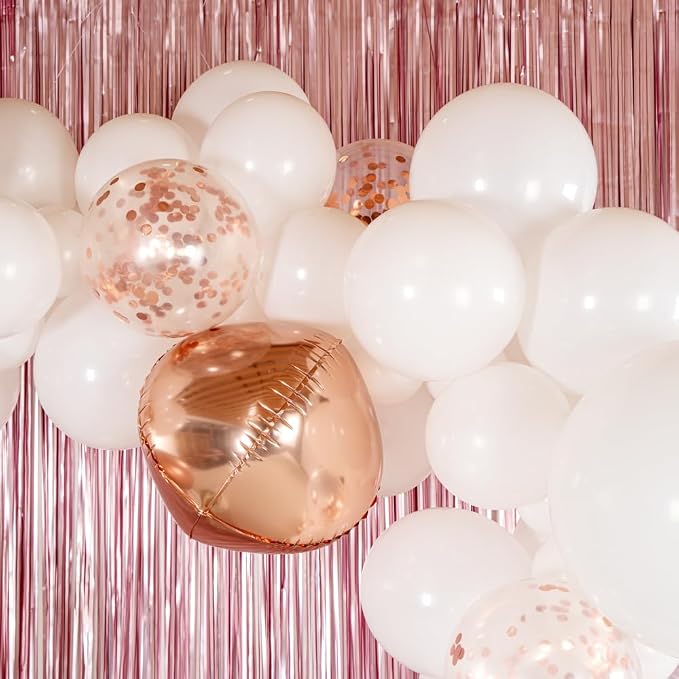 Restaurantware-Balloonify Balloon Garland Set, 1 Party Decoration Kit - 111 Balloons, With Chain, White & Rose Gold Latex Balloon Arch Kit, Includes Glue Dots