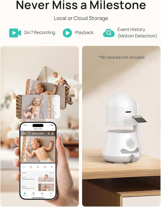 Dr.Care LumiView Smart WiFi Baby Monitor with 2 Cameras - 5" 1080P FHD & 2K Camera App Control, Privacy Mode, 5000mAh Removable Battery, Cry & Motion Alerts, HD Night Vision, Multi-User,1279ft Rang