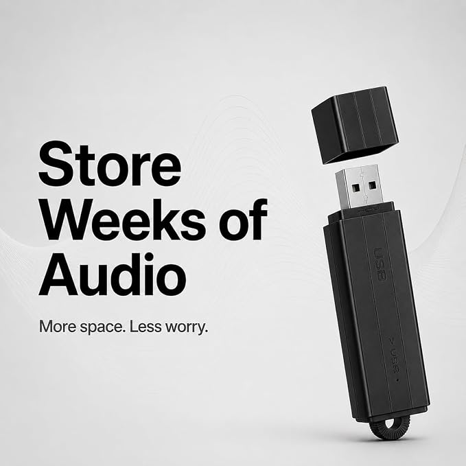 USB Voice Recorder 24 Hours Continuous Recording, 288 Hours Storage Capacity, Easy File Access, Compact for Meetings and Lectures