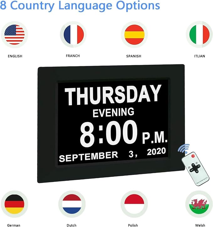 JALL 8" Large Digital Calendar Day Clock for Seniors 2026 - Easy to Read Alzheimer's Dementia Memory Loss Clock for Elderly with IPS Wide Angle，Day & Date, 12 Custom Alarms & Auto-Dimming, Black