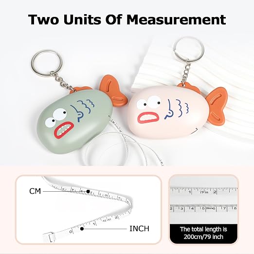 1 Pack Blue Fish Retractable Tape Measure, 2M / 79Inch Dual-Sided Scale Soft Ruler with Keychain, Measuring Tool for Body Sewing Crafts