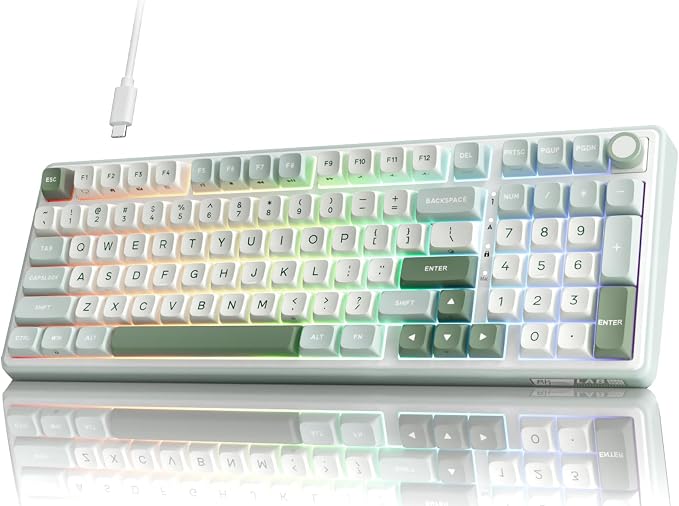 RK ROYAL KLUDGE R98 Pro Wired Mechanical Keyboard, RGB PC Gaming Keyboard with Number Pad and Volume Knob, Gasket Mount, MDA Profile PBT Keycaps, for Win/Mac, Hot Swappable Linear Cream Switch