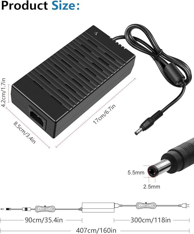 SHNITPWR 24V Power Supply 13.5FT DC 24vdc Power Adapter 24 Volt 10Amp 240W AC to DC Converter Transformer AC DC Adapter with 5.5x2.5mm Tip 13.5FT Super Long for LED Driver CCTV Camera LED Strip Light