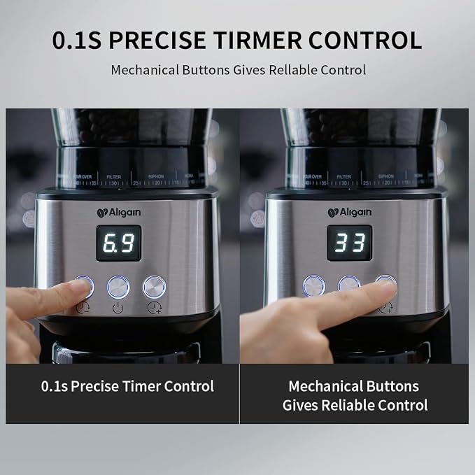 Stainless Steel Burr Coffee Grinder with 51 Grind Settings，Grind Timer,Electric Coffee Grinder for Espresso/Drip/Pour Over/Cold Brew/French Press Coffee Maker，120V/165W