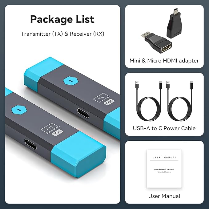 328FT/100M Wireless HDMI Transmitter and Receiver Portable 2.4G+5.8G Plug & Play Support 4K Decode 1080P Output Wireless HDMI Extender Kit for Audio to Monitor from Laptop/TV Box/Projector
