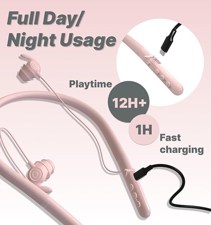 Hmusic HS88 Sleep Earbuds for Side Sleepers – Ultra-Thin Silicone Neckband Headphones, 30dB Noise Isolation, 12H Battery Life with Sleep Timer, Secure Fit for Yoga, Travel, Audiobooks & Meditation