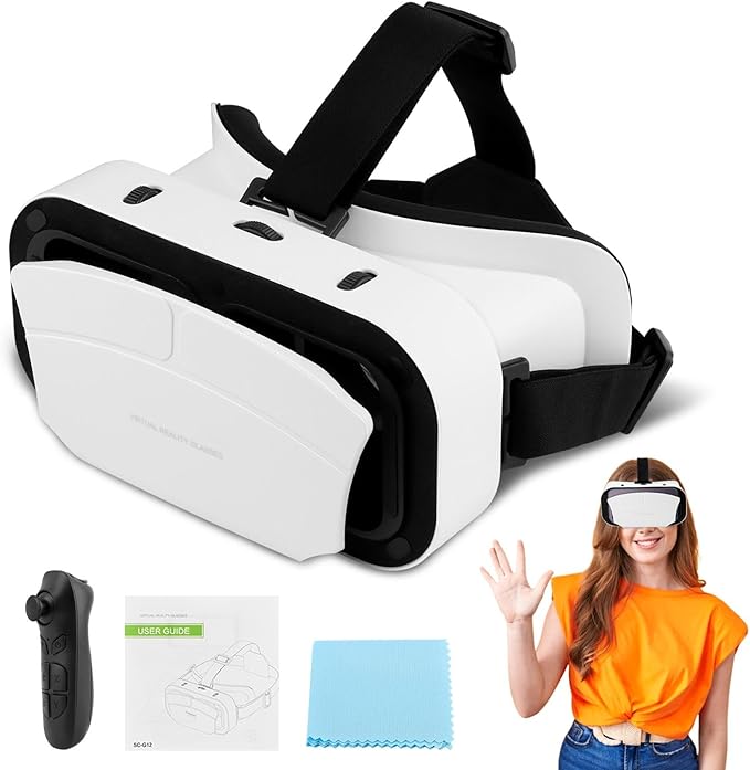 Virtual Reality Goggles, 3D VR Glasses Adjustable VR Headset with Wide Angle Lens for Movies Games, Anti-Blue Eyes Protected- Universal Virtual Reality Goggles Set for Beginners