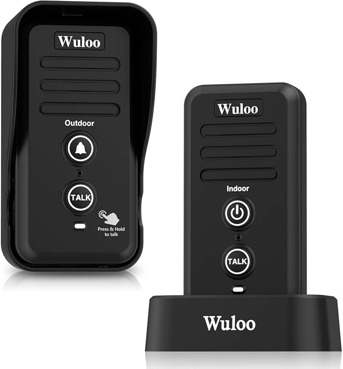 Wuloo Wireless Intercom Doorbells for Home Classroom, Intercomunicador Waterproof Electronic Doorbell Chime with 1/2 Mile Range 3 Volume Levels Rechargeable Battery (Black, 1&1)