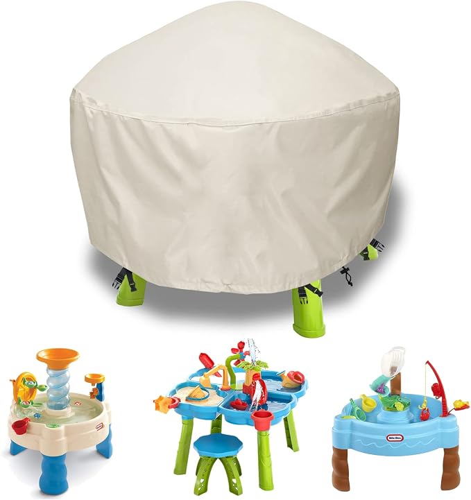 Water Table Cover Waterpark Play Table Covers Sand Water Outdoor Water Table Cover 34X34X18 inch-Beig