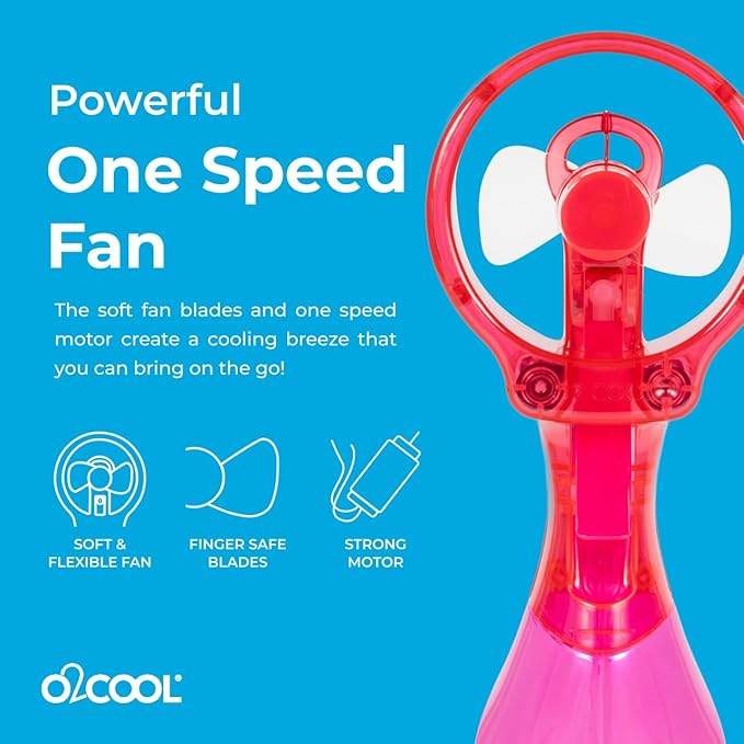O2COOL Deluxe Handheld Battery Powered Water Misting Fan with Wrist Wrap (Strawberry Pink)