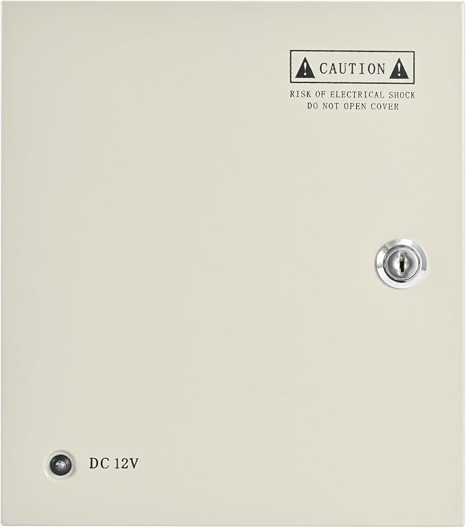 CCTV Power Supply Box 9 Channel 12V 10A, Lockable Metal Power Distribution with Resettable Fuse for Security Cameras DVRs