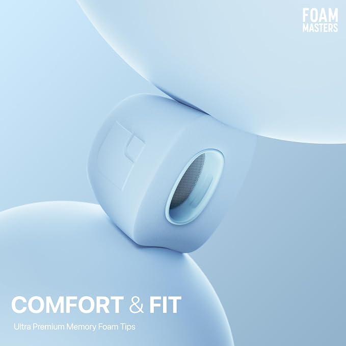 Foam Masters Ultra-Premium Memory Foam Ear Tips for AirPods Pro 1st & 2nd Gen | 3 Pairs | New Ver. | Secure Fit | Super Comfort | Better Noise Cancel | Replacement Buds (Medium, Light Blue)