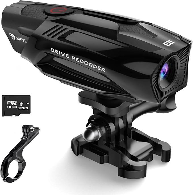 TNICER Motorcycle Helmet Camera, R3 Bike Video Camera,1080P Sports Action Camera, 120° Wide Angle Camcorder, IP67 Waterproof Dash Cam with 3 Types of Installation and 32G Card