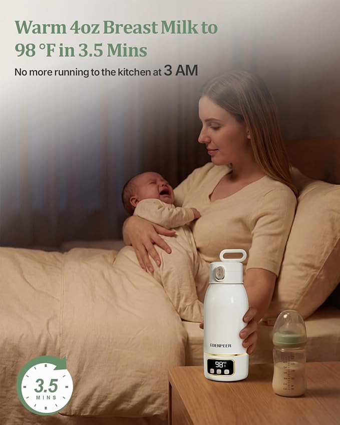 Portable Bottle Warmer for Travel, Fast Baby Bottle Warmer On the Go with Precise Temp Control, 17 OZ Milk Warmer, Leak-Proof Cordless Breastmilk Warmer, Fits Most Bottles, Ideal Newborn Baby Gift