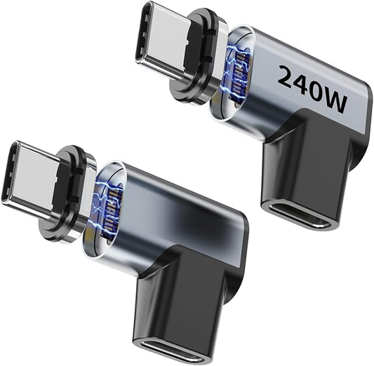 240W Right Angle 90 Degree Magnetic USB C Adapter Extender (2 Pack) W/ 2 Connector Tips Straight USB4 40Gbps 8K 60Hz for Thunderbolt 3/4, MacBook Pro/Air,Steam Deck, PS5