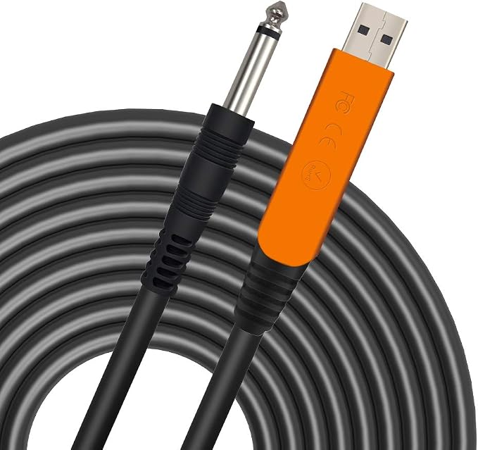 USB Guitar Cable 10Ft, USB Guitar Interface Male to 6.35mm 1/4 inch Gold-Plated TS Mono Plug,Recording Cable Compatible with PC, Mac, Xbox, PS4, PS3,PS2