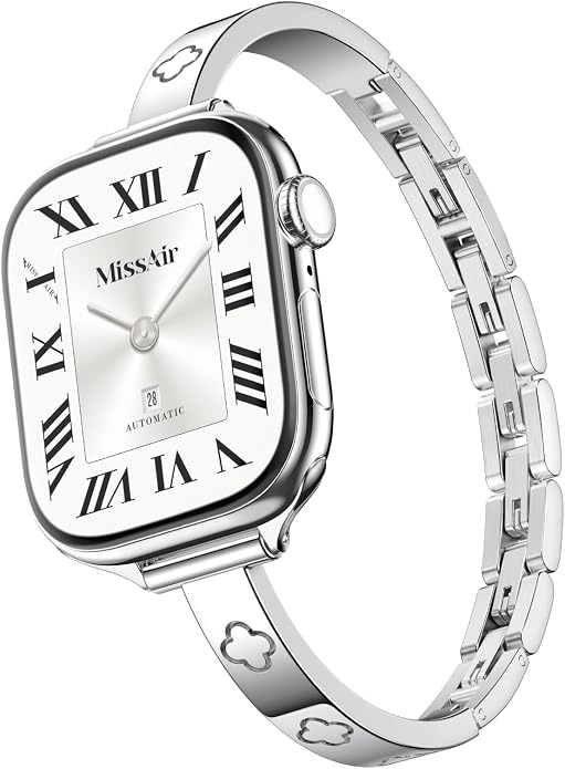 Missair Slim Bands Compatible with Apple Watch 38mm 40mm 41mm 42mm 44mm 45mm 46mm 49mm for Women, Thin Bracelet Dressy Designer Stainless Steel Metal Strap for iWatch Series 11 10 9 8 7 6 5 4 SE Ultra