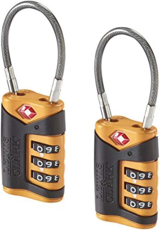 Lewis N. Clark TSA-Approved Combination Luggage Lock With Steel Cable (2-Pack), Orange, One Size