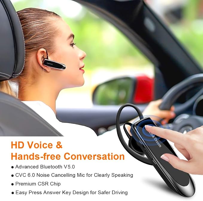 Link Dream Bluetooth Earpiece for Cell Phone Hands Free Wireless Headset Noise Cancelling Mic 24Hrs Talking 1440Hrs Standby Compatible with iPhone Samsung Android for Driver Trucker (2 Pack)