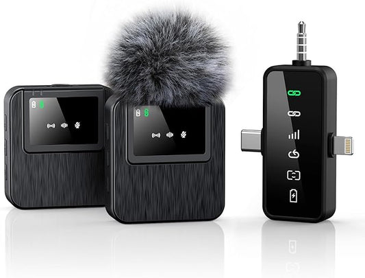 BAILIXIN 3-in-1 Compact Mini Microphone for iPhone, Android, Camera with 20HR Battery, 328FT Range, Wireless Microphones for Video Recording, Noise Canceling for Content Creators, Sound Modules