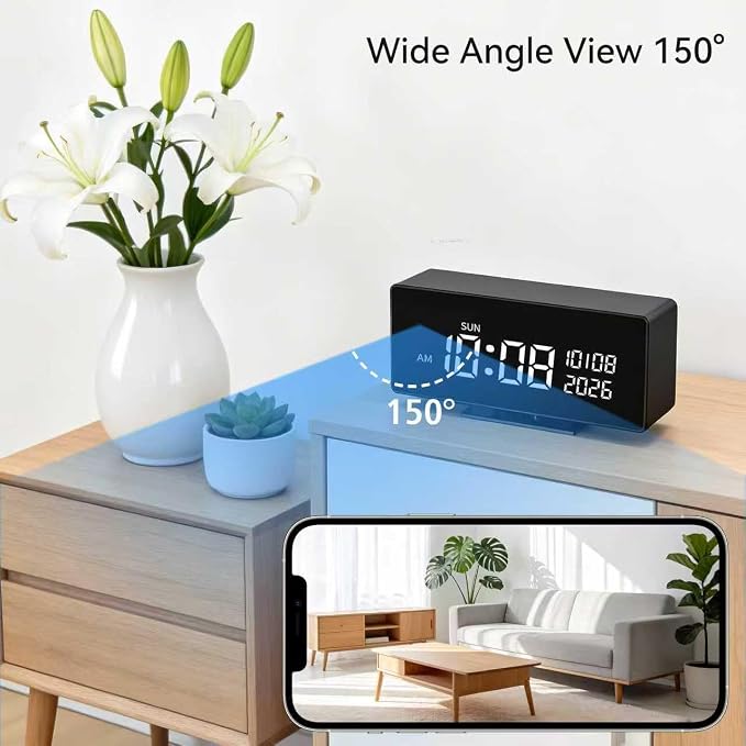 Wireless Security Mini Camera–Indoor Security Camera, Nanny Camera with 1080P HD Video,AI Motion Alerts,Digital Clock, Night Vision, 5G&2.4G, Bluetooth Setup,Local & Cloud Storage